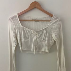 long sleeve white crop top